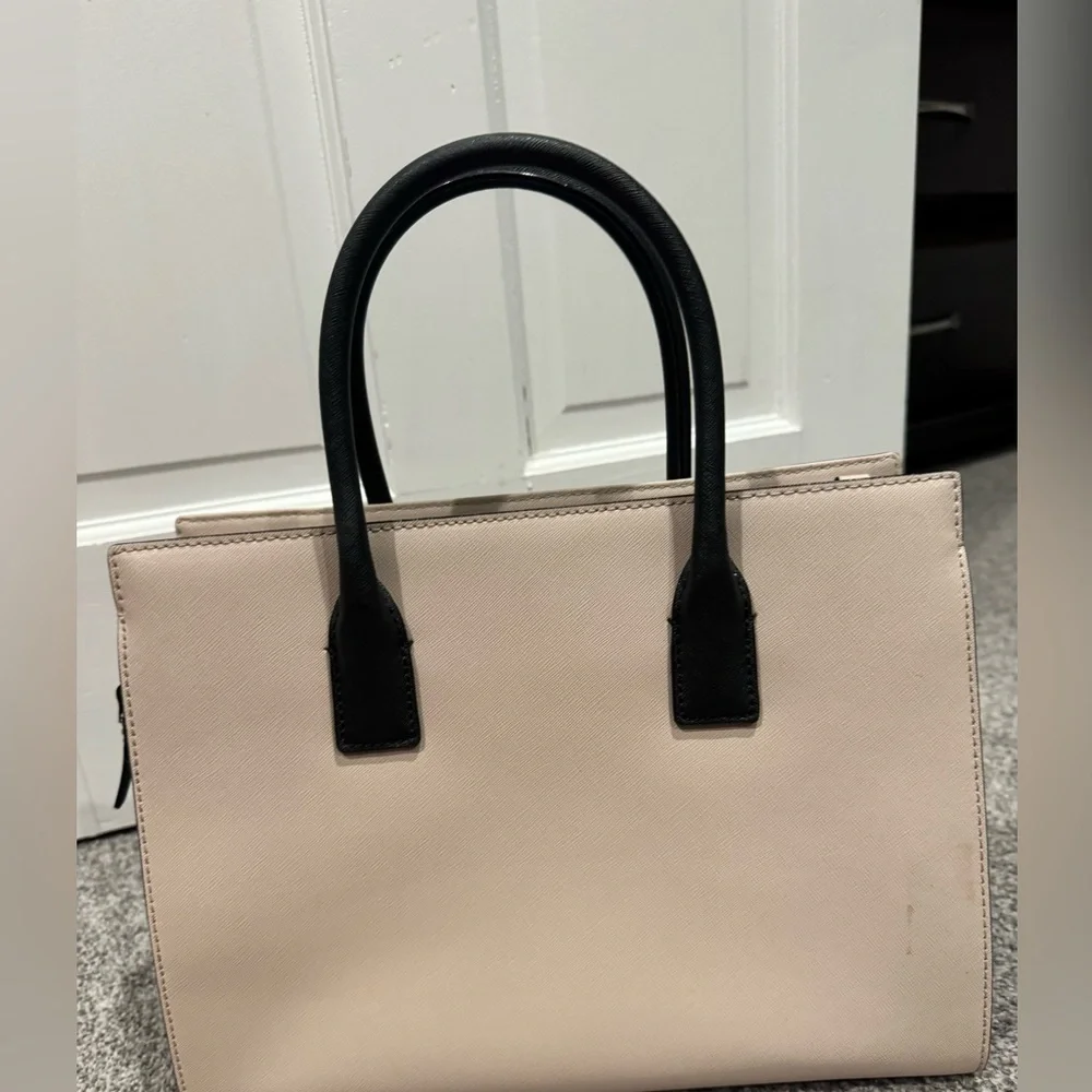 Kate Spade Leather Bag Pale Pink Trimmed Black Satchel strap info in description